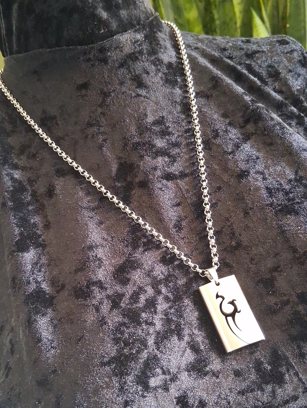 Stainless Steel Chain Necklace with Tribal Pendant.